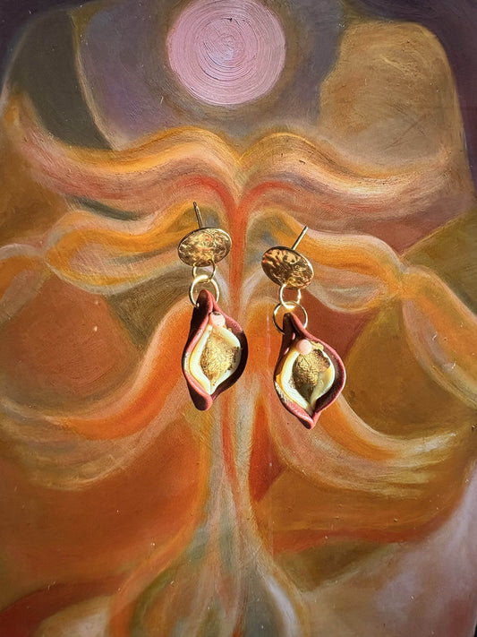 Vulva Ohrringe | Aubergine & Minzgrün mit Blattgold